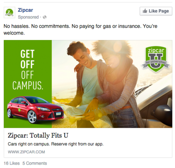 Facebook Ads example that appealing to a specific demographic